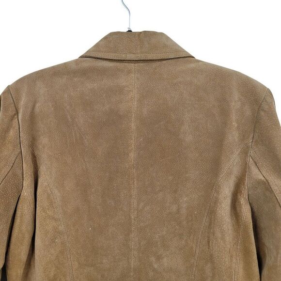 Vtg Womens Siena Camel Suede Genuine Leather Jacket Shacket Sz L Zip Neutral - Picture 9 of 11